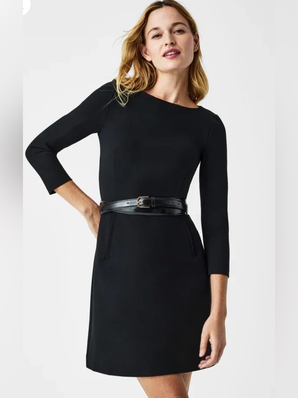 SPANX Black Long-Sleeve Boatneck Sheath Dress - size xs